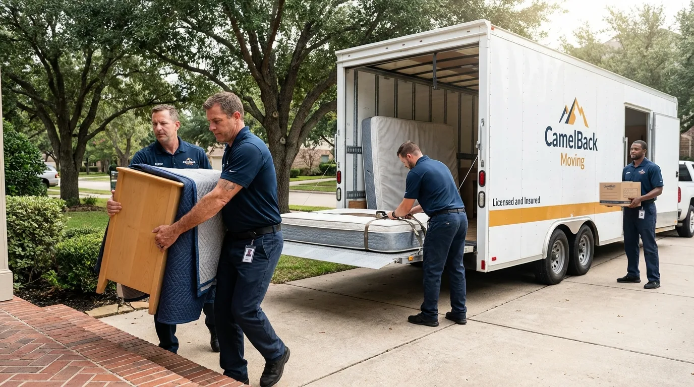 Crew loading residential truck for cross-state move from New Baltimore, MI