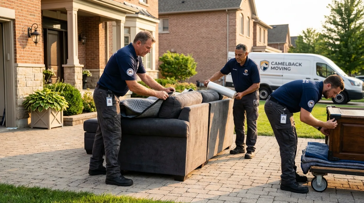 Large estate moving crew wrapping furniture in New Baltimore, MI