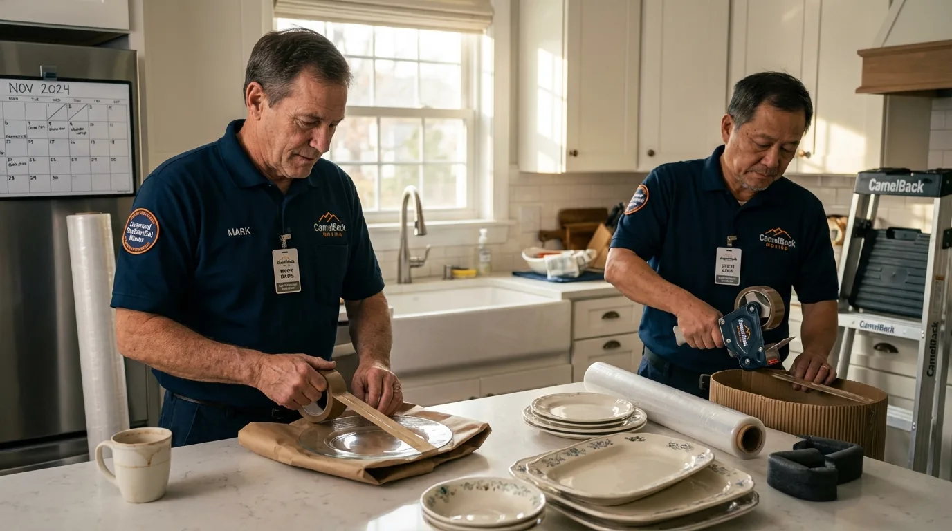 Professional crew packing kitchen dishware in New Baltimore, MI